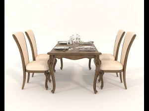 European Style Dining Table and Chairs 21 3D Model