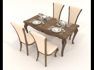 European Style Dining Table and Chairs 21 3D Model