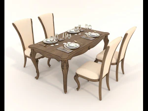 European Style Dining Table and Chairs 21 3D Model