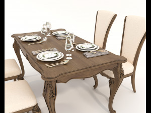 European Style Dining Table and Chairs 21 Modello 3D