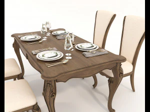 European Style Dining Table and Chairs 21 3D Model