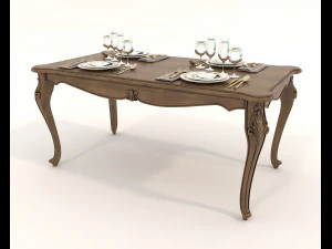 European Style Dining Table and Chairs 21 3D Model