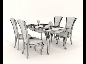 European Style Dining Table and Chairs 21 Modello 3D