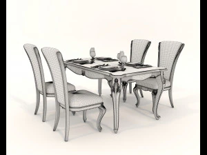 European Style Dining Table and Chairs 21 3D Model