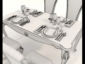 European Style Dining Table and Chairs 21 3D Model