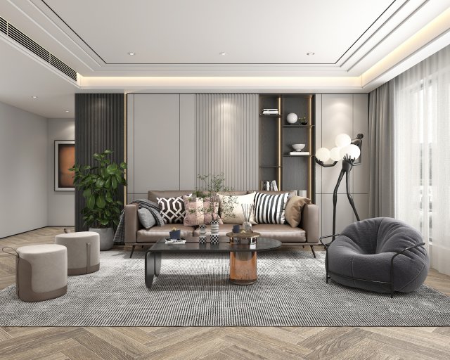 Modern Living Room Scene 7 Model 3D .c4d .max .obj .3ds .fbx .stl .blend 