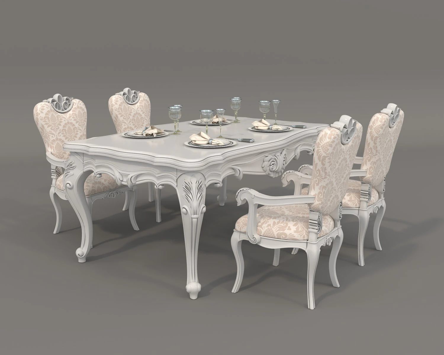 Classic Dining Table and Chairs 24 3D Model .c4d .max .obj .3ds .fbx .stl .blend