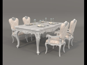 Classic Dining Table and Chairs 24 3D Model