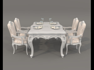 Classic Dining Table and Chairs 24 Model 3D