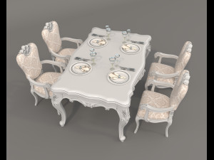 Classic Dining Table and Chairs 24 Model 3D