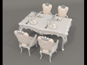 Classic Dining Table and Chairs 24 Model 3D