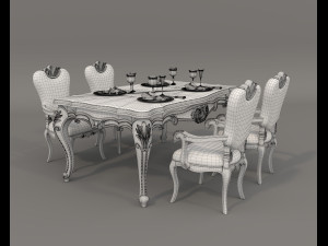 Classic Dining Table and Chairs 24 Model 3D