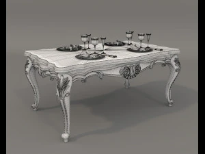 Classic Dining Table and Chairs 24 3D Model
