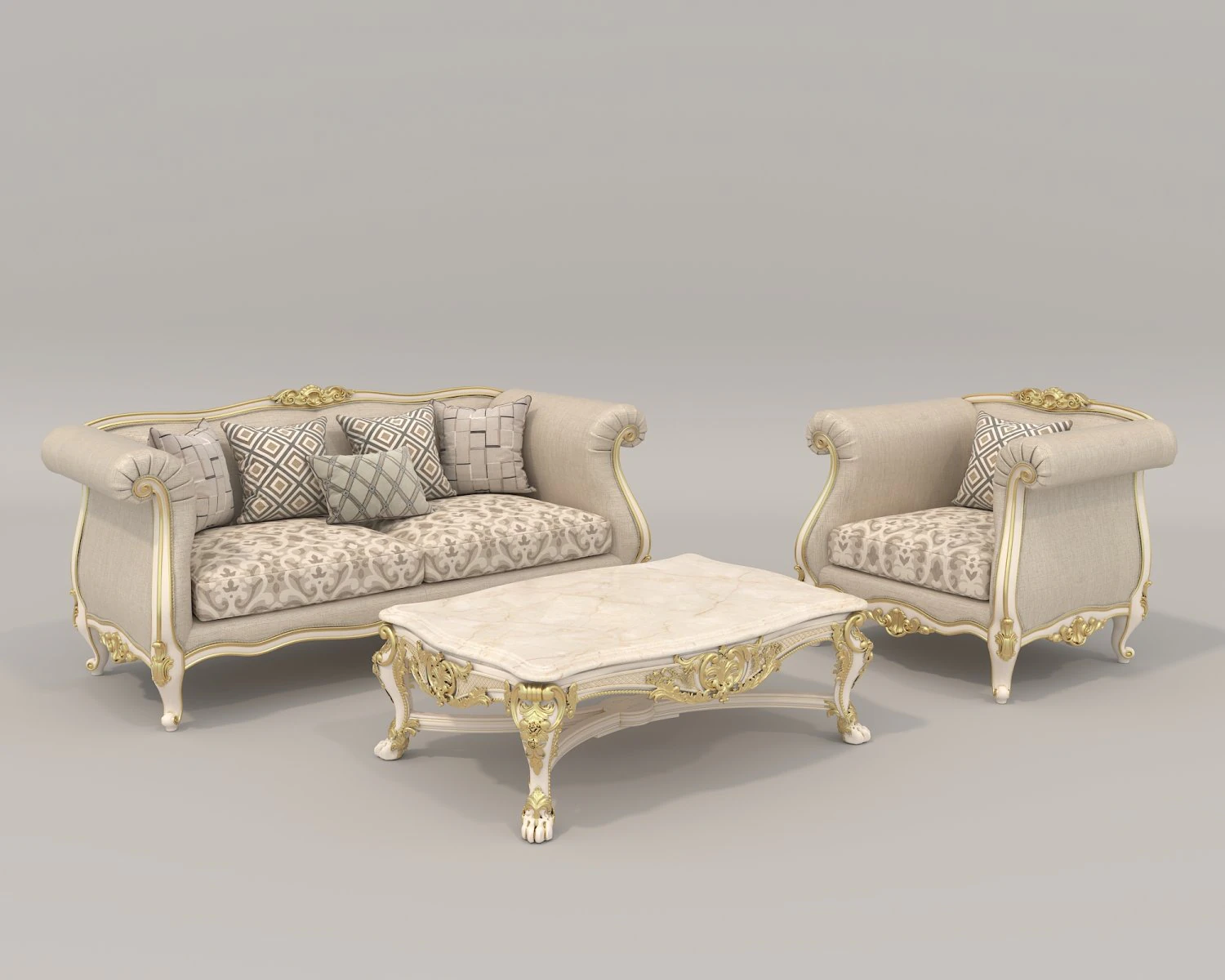 Classic Sofa and Armchair 2 3D Model .c4d .max .obj .3ds .fbx .stl .blend