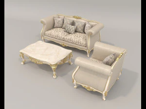 Classic Sofa and Armchair 2 3D Model