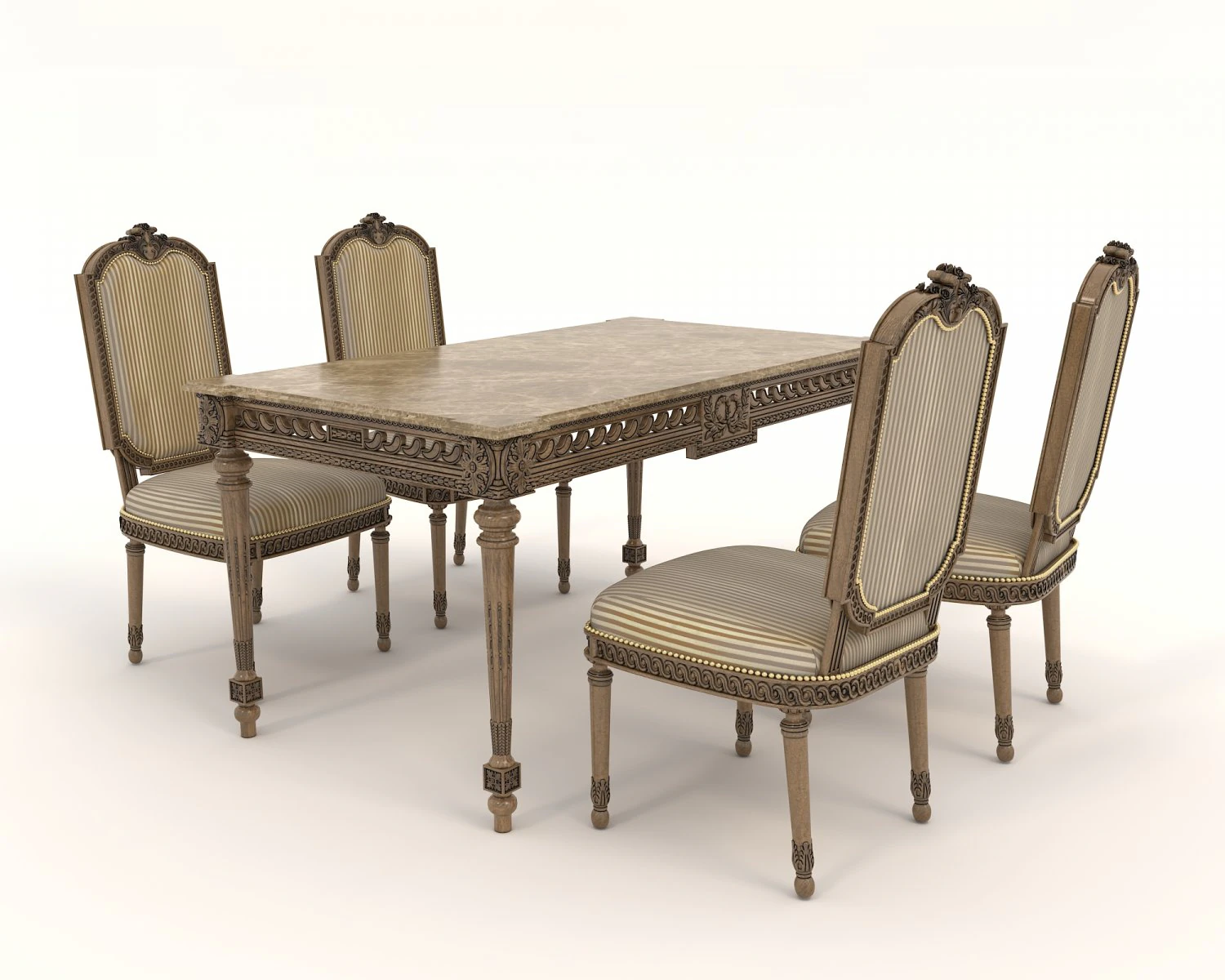 Classic Dining Table and Chairs 25 3D Model .c4d .max .obj .3ds .fbx .stl .blend 