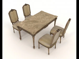 Classic Dining Table and Chairs 25 3D Model