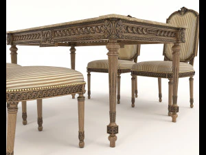Classic Dining Table and Chairs 25 3D Model