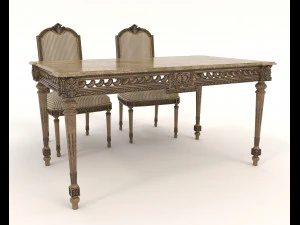 Classic Dining Table and Chairs 25 3D Model
