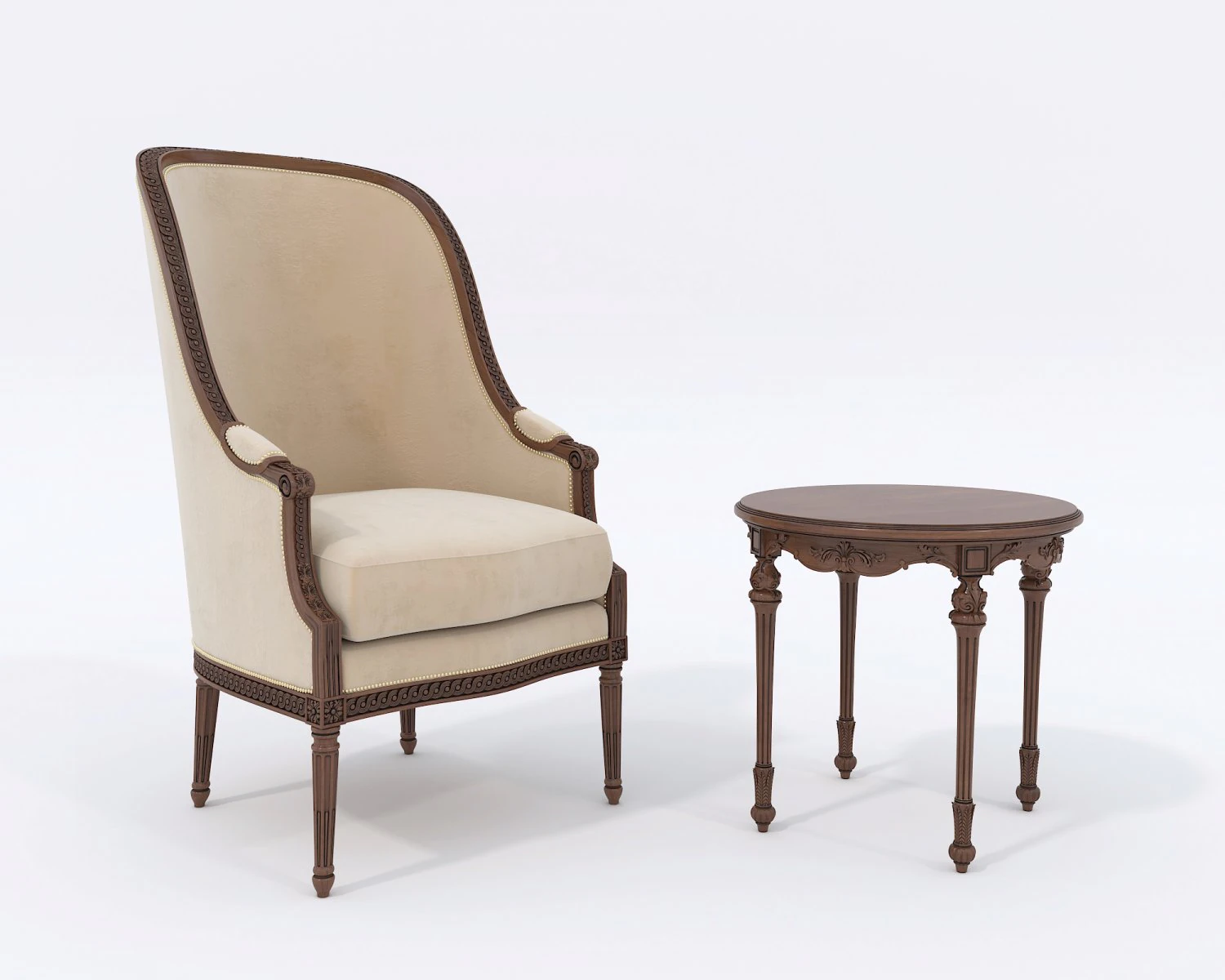 European Style Coffee Table and Armchairs 3 3D Model .c4d .max .obj .3ds .fbx .stl .blend