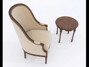 European Style Coffee Table and Armchairs 3 3D Model