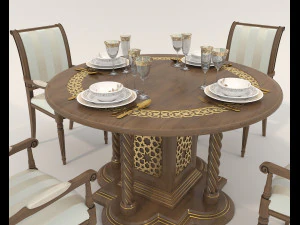 Restaurant Dining Table and Chairs 3 3D Model