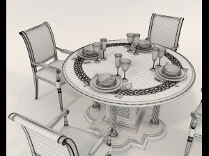 Restaurant Dining Table and Chairs 3 3D Model