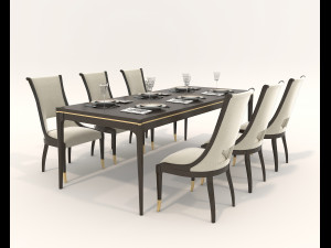Restaurant Dining Table and Chairs 4 3D Model