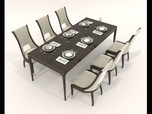 Restaurant Dining Table and Chairs 4 3D 모델
