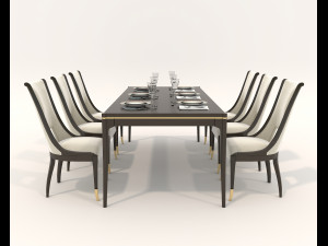 Restaurant Dining Table and Chairs 4 3D 모델