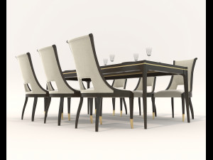 Restaurant Dining Table and Chairs 4 3D 모델