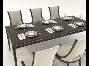 Restaurant Dining Table and Chairs 4 3D 모델