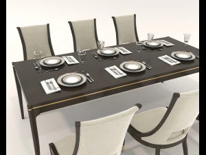 Restaurant Dining Table and Chairs 4 3D Model