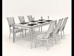 Restaurant Dining Table and Chairs 4 3D 모델