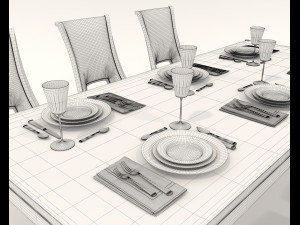 Restaurant Dining Table and Chairs 4 3D 모델