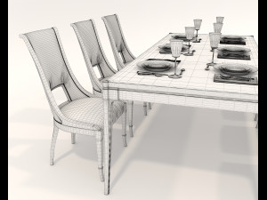 Restaurant Dining Table and Chairs 4 3D 모델