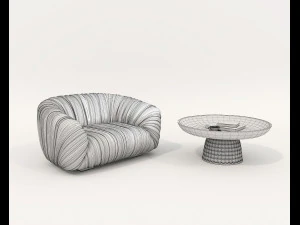 Contemporary Style Coffee Table and Armchair 25 3D Model