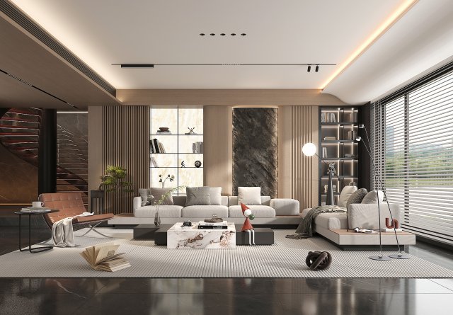 Modern Living Room Scene 8 3D 模型 .c4d .max .obj .3ds .fbx .stl .blend 