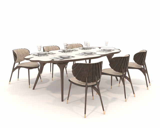 Restaurant Dining Table and Chairs 5 3D 모델 .c4d .max .obj .3ds .fbx .stl .blend 