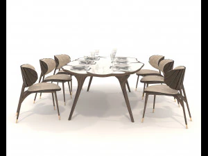 Restaurant Dining Table and Chairs 5 3D Model