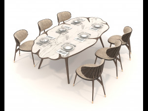 Restaurant Dining Table and Chairs 5 3D 모델