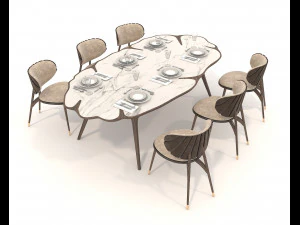 Restaurant Dining Table and Chairs 5 3D Model