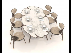 Restaurant Dining Table and Chairs 5 3D Model