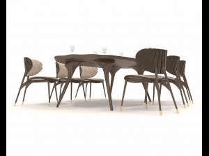 Restaurant Dining Table and Chairs 5 3D 모델