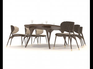 Restaurant Dining Table and Chairs 5 3D Model