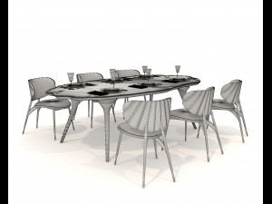 Restaurant Dining Table and Chairs 5 3D 모델