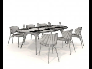 Restaurant Dining Table and Chairs 5 3D Model