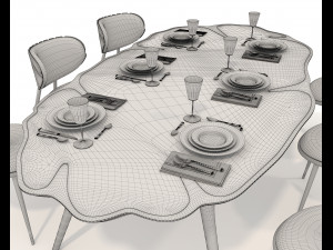 Restaurant Dining Table and Chairs 5 3D 모델