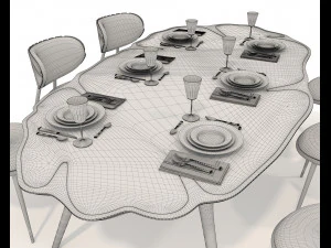 Restaurant Dining Table and Chairs 5 3D Model
