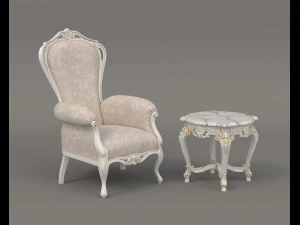 Klasyczny stolik kawowy i fotele 19 Model 3D